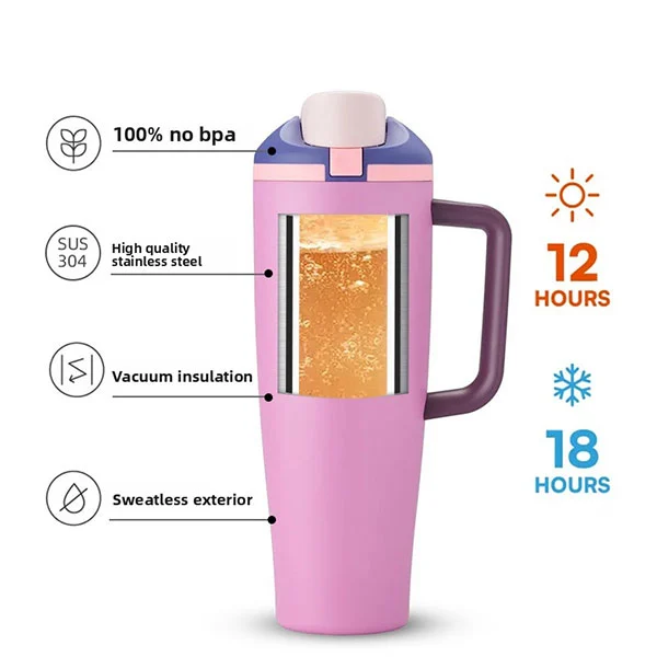 40oz Insulated Cold Handle 304 Stainless Steel Custom Tumbler